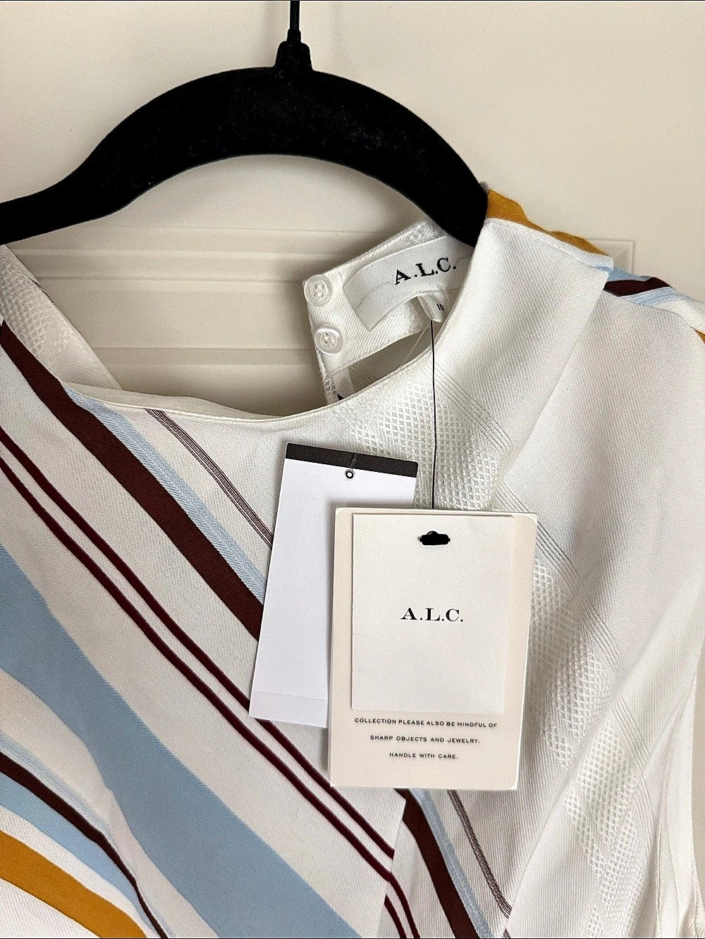 A.L.C. Delia Dress. Striped Mini Dress in White & Blue - Picture 3 of 3